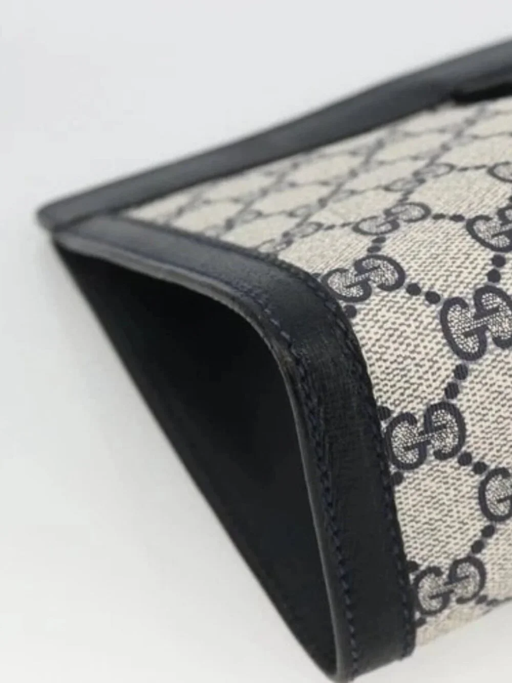 GUCCI GG Supreme Sherry Line Clutch Bag PVC Navy Red 89 01 002 Auth ka3487